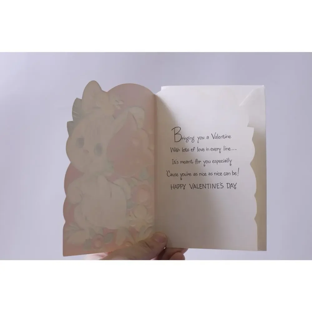 Unused, Valentine, Cousin, Bunny, Holding Flower,  Greeting Card, USED, Folding,